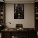 Burgundy & Black Dark Rose Gothic Wall Art Canvas Print displayed in a contemporary gallery-inspired room