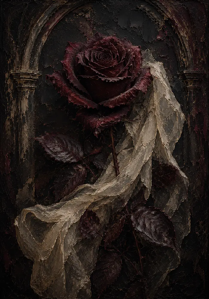 Burgundy & Ivory Dark Rose Gothic Wall Art Canvas Print