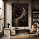 Burgundy & Ivory Dark Rose Gothic Wall Art Canvas Print - Image 3