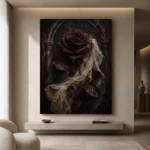 Burgundy & Ivory Dark Rose Gothic Wall Art Canvas Print - Image 4