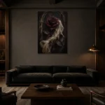 Burgundy & Ivory Dark Rose Gothic Wall Art Canvas Print shown in a warm modern interior