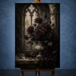 Burgundy & Charcoal Dark Rose Gothic Wall Art Canvas Print - Image 2