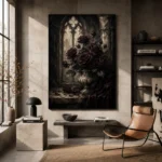 Burgundy & Charcoal Dark Rose Gothic Wall Art Canvas Print - Image 3