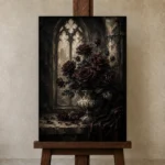 Burgundy & Charcoal Dark Rose Gothic Wall Art Canvas Print displayed on a studio easel