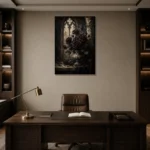 Burgundy & Charcoal Dark Rose Gothic Wall Art Canvas Print displayed in a contemporary gallery-inspired room