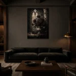 Burgundy & Charcoal Dark Rose Gothic Wall Art Canvas Print shown in a warm modern interior