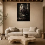 Burgundy & Charcoal Dark Rose Gothic Wall Art Canvas Print presented in a sophisticated home setting