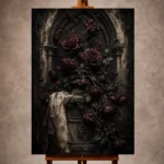 Burgundy and deep plum dramatic Dark Rose Wall Art print for elegant interiors. No text or watermarks in design.