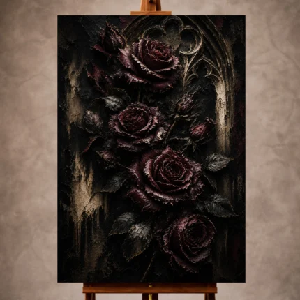 Burgundy and ivory Dark Rose Wall Art print for elegant interiors. No text or watermarks in design.