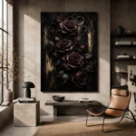 Burgundy & Ivory Dark Rose Wall Art Canvas Print - Image 3