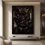 Burgundy & Ivory Dark Rose Wall Art Canvas Print - Image 4