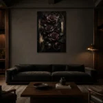 Burgundy & Ivory Dark Rose Wall Art Canvas Print shown in a warm modern interior
