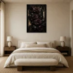 Burgundy & Ivory Dark Rose Wall Art Canvas Print showcased in an elegant minimalist interior