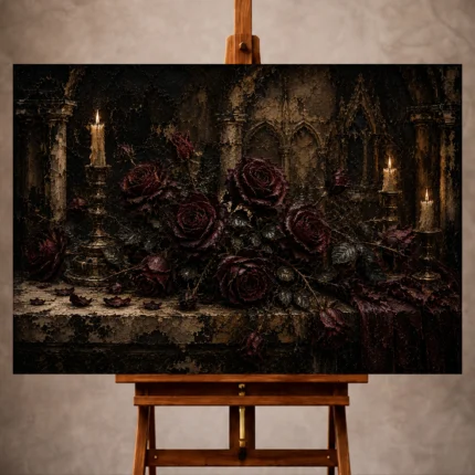 Burgundy and deep wine Dark Rose Wall Art print for elegant interiors. No text or watermarks in design.
