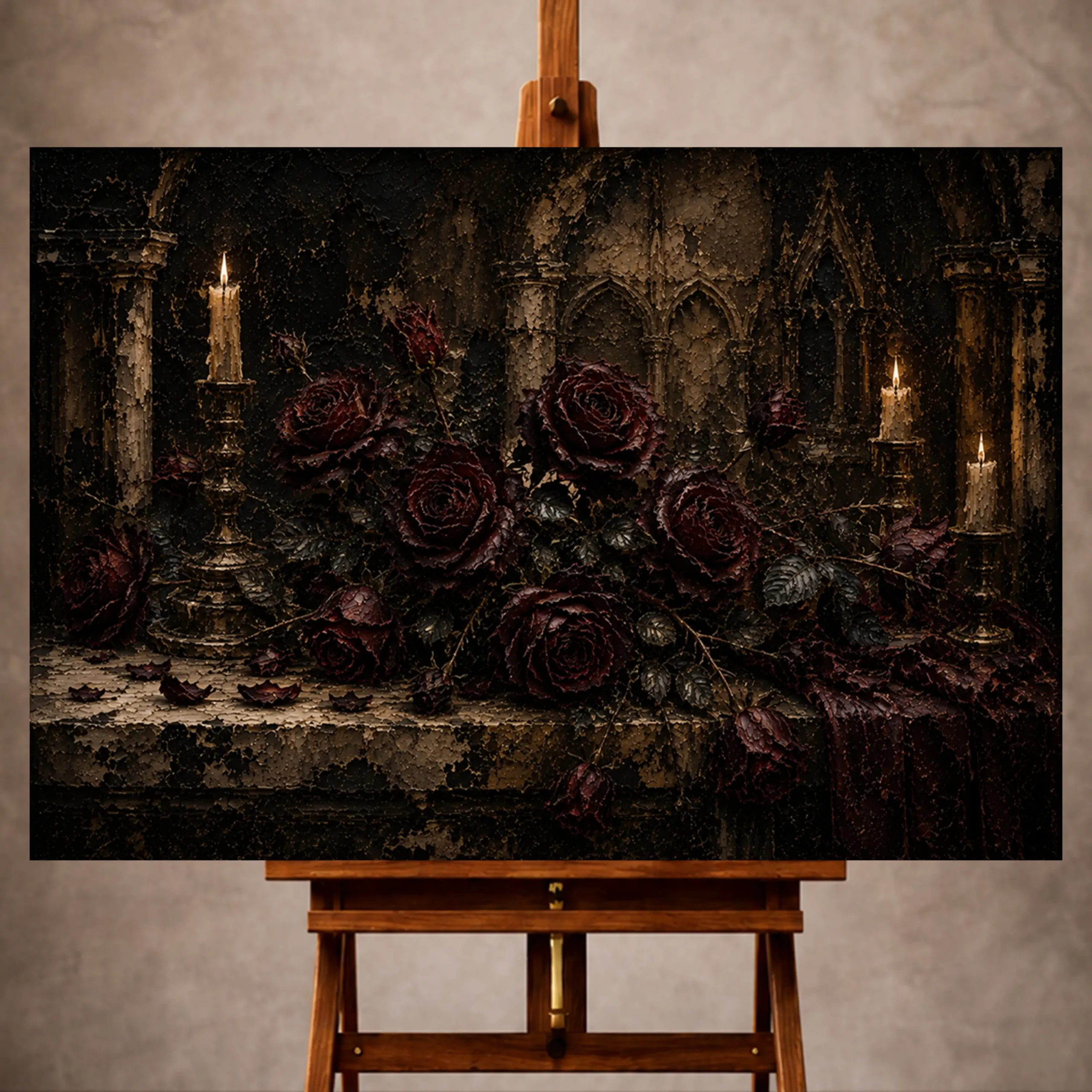Premium Wall Art Yatay Html Edition – GOTICWALL041 Image 1 Burgundy and deep wine Dark Rose Wall Art print for elegant interiors. No text or watermarks in design.