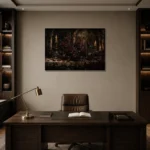 Burgundy & Deep Wine Dark Rose Wall Art Canvas Print displayed in a contemporary gallery-inspired room