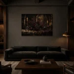 Burgundy & Deep Wine Dark Rose Wall Art Canvas Print shown in a warm modern interior