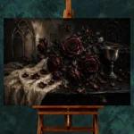 Burgundy & Charcoal Dark Rose Wall Art Canvas Print - Image 2