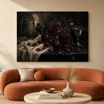 Burgundy & Charcoal Dark Rose Wall Art Canvas Print - Image 3