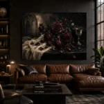 Burgundy & Charcoal Dark Rose Wall Art Canvas Print - Image 4
