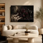 Burgundy & Charcoal Dark Rose Wall Art Canvas Print - Image 7