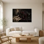 Burgundy & Charcoal Dark Rose Wall Art Canvas Print styled in a refined neutral interior