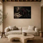 Burgundy & Charcoal Dark Rose Wall Art Canvas Print presented in a sophisticated home setting