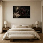 Burgundy & Charcoal Dark Rose Wall Art Canvas Print showcased in an elegant minimalist interior