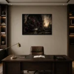 Burgundy & Muted Plum Dark Rose Gothic Wall Art Canvas Print displayed in a contemporary gallery-inspired room