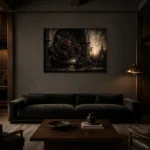Burgundy & Muted Plum Dark Rose Gothic Wall Art Canvas Print shown in a warm modern interior