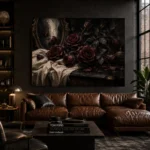 Burgundy & Soft Espresso Dark Rose Wall Art Canvas Print - Image 4