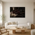 Burgundy & Soft Espresso Dark Rose Wall Art Canvas Print styled in a refined neutral interior