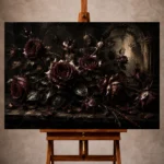 Burgundy and smoky brown Dark Rose Wall Art print for elegant interiors. No text or watermarks in design.