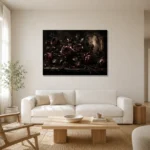 Burgundy & Smoky Brown Dark Rose Gothic Wall Art Canvas Print styled in a refined neutral interior