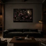 Burgundy & Smoky Brown Dark Rose Gothic Wall Art Canvas Print shown in a warm modern interior