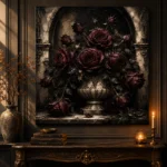 Burgundy & Ivory Dark Rose Gothic Wall Art Canvas Print - Image 2