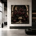Burgundy & Ivory Dark Rose Gothic Wall Art Canvas Print - Image 3