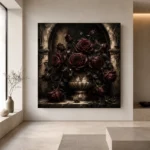 Burgundy & Ivory Dark Rose Gothic Wall Art Canvas Print - Image 4