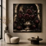 Burgundy & Ivory Dark Rose Gothic Wall Art Canvas Print - Image 5