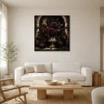 Burgundy & Ivory Dark Rose Gothic Wall Art Canvas Print styled in a refined neutral interior