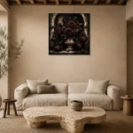Burgundy & Ivory Dark Rose Gothic Wall Art Canvas Print presented in a sophisticated home setting