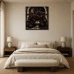 Burgundy & Ivory Dark Rose Gothic Wall Art Canvas Print showcased in an elegant minimalist interior