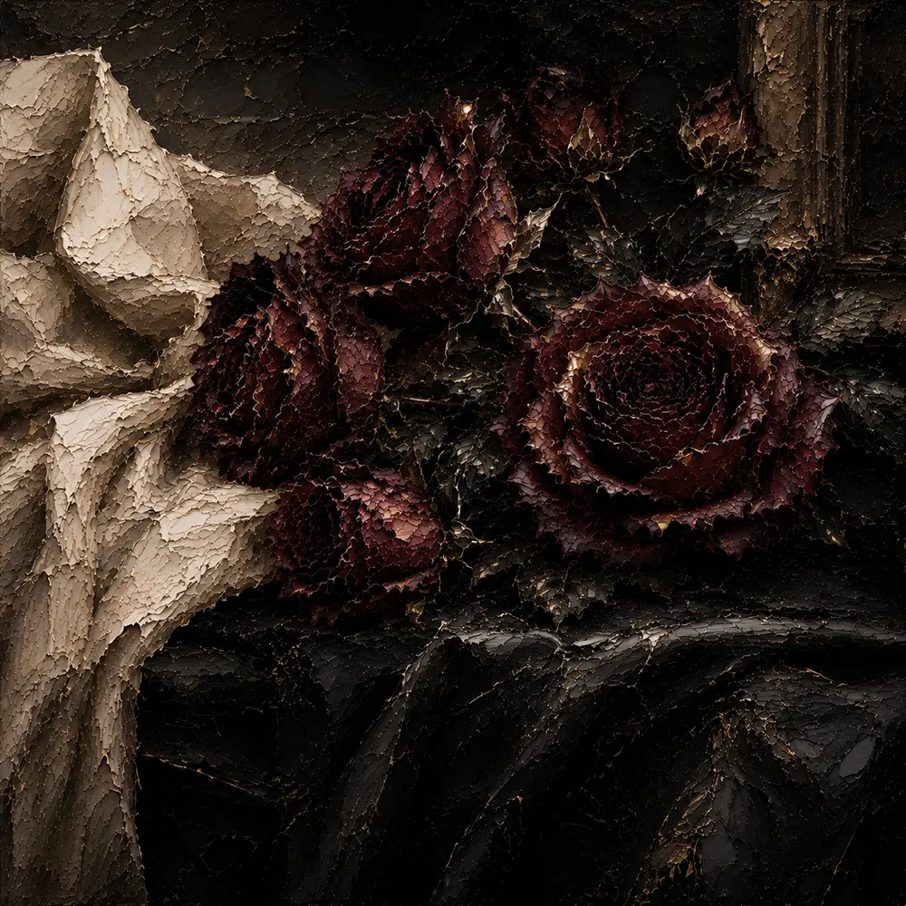 Burgundy & Ivory Candlelit Dark Rose Wall Art Canvas Print