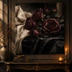 Burgundy & Ivory Candlelit Dark Rose Wall Art Canvas Print - Image 2