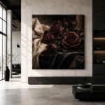 Burgundy & Ivory Candlelit Dark Rose Wall Art Canvas Print - Image 3