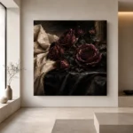 Burgundy & Ivory Candlelit Dark Rose Wall Art Canvas Print - Image 4