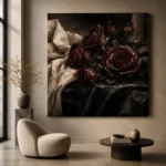 Burgundy & Ivory Candlelit Dark Rose Wall Art Canvas Print - Image 5