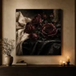 Burgundy & Ivory Candlelit Dark Rose Wall Art Canvas Print - Image 6