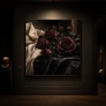 Burgundy & Ivory Candlelit Dark Rose Wall Art Canvas Print - Image 7