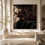 Burgundy & Ivory Candlelit Dark Rose Wall Art Canvas Print - Image 8